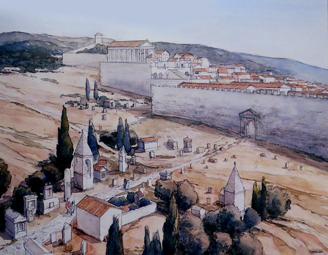 Reconstrucci&oacute; d'una necr&ograve;poli del baix Imperi, al costat d'una via d'acc&eacute;s a Gerunda