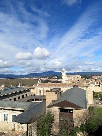 Vista dels teulats de Girona des del tram de muralla. En primer terme, les depend&egrave;ncies universit&agrave;ries del campus del Barri Vell