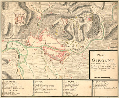 Plan de Gironne et des attaques qui y furent faites pendant le si&egrave;ge de 1694, par monseigneur le mareschal duc de Noailles