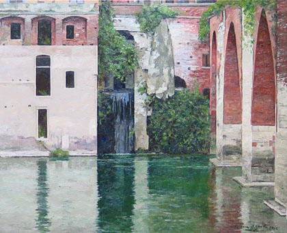 El Tarn i el pont vell, oli sobre tela. 38 x 46 cm. 2016