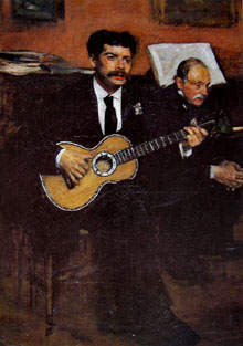 Lloren&ccedil; Pagans tocant la guitarra, al costat d'Auguste Degas. 1871