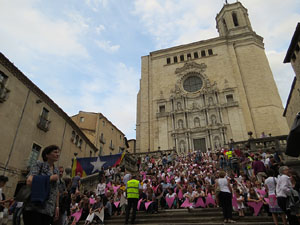 Assaig punter de la Via Lliure a la Diagonal de Barcelona, a les escales de la Catedral