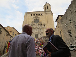 Assaig punter de la Via Lliure a la Diagonal de Barcelona, a les escales de la Catedral