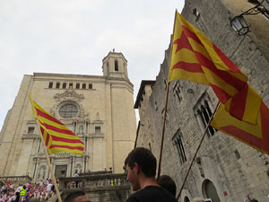 Assaig punter de la Via Lliure a la Diagonal de Barcelona, a les escales de la Catedral