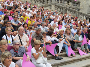 Assaig punter de la Via Lliure a la Diagonal de Barcelona, a les escales de la Catedral
