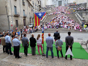 Assaig punter de la Via Lliure a la Diagonal de Barcelona, a les escales de la Catedral
