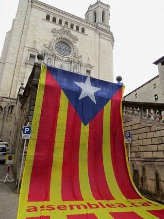 L'estelada al lateral de les escales de la Catedral