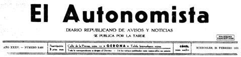 Cap&ccedil;alera de El Autonomista, diari republic&agrave; d'informaci&oacute;