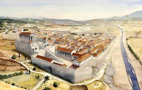 Recreaci� del F&ograve;rum rom&agrave;. Dibuix de J. Sagrera