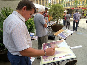 Trobada d'aquarel&middot;listes a la pla&ccedil;a Independ&egrave;ncia