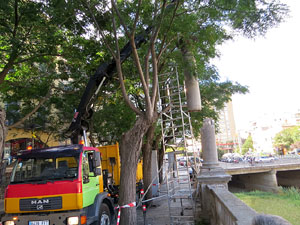 Desmuntatge de la columna de la rambla Verdaguer