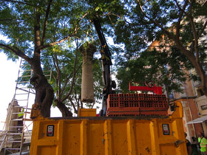 Desmuntatge de la columna de la rambla Verdaguer