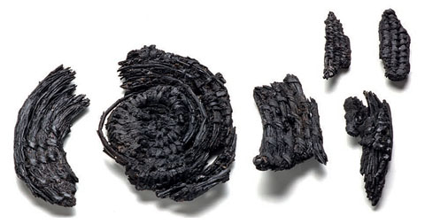 Fragments de cistells. Fibres vegetals de jonc i c&agrave;rex. M&eacute;s gran: 12 x 8x 0,6 cm