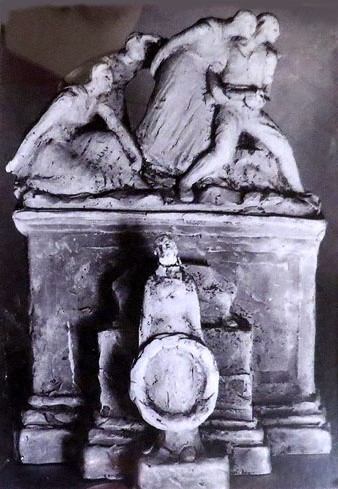 Projecte per al monument a les hero&iuml;nes de Santa B&agrave;rbara. La imatge permet apreciar la maqueta sencera abans que es deterior&eacute;s. AHCOAC-G