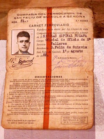 Carnet de ferroviari de Nicol&agrave;s Espinal Ruzafa