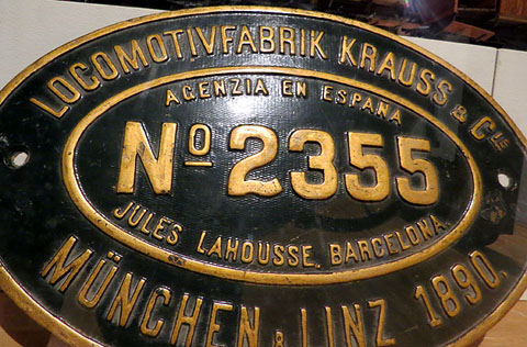 Placa original de la m&agrave;quina n&uacute;m. 1 del tren de Sant Feliu de Gu&iacute;xols