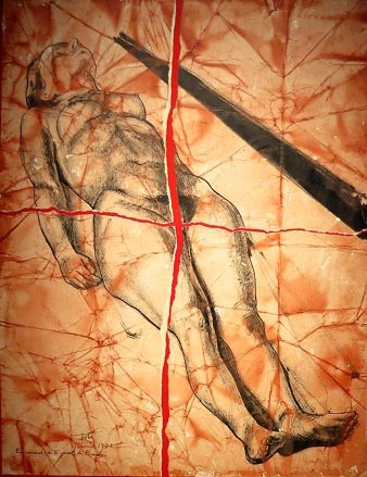 Record de la mort de Picasso. 1973. T&egrave;cnica mixta. 65 x 30 cms
