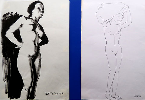 Apunts pinzel, tinta xinesa, 46 x 36 cm, 1973. Apunts l&iacute;nia, tinta xinesa, 50 x 35 cm. 1973, 1984 i 1986