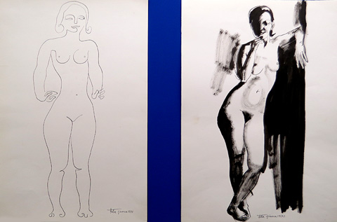 Apunts pinzel, tinta xinesa, 46 x 36 cm, 1973. Apunts l&iacute;nia, tinta xinesa, 50 x 35 cm. 1973, 1984 i 1986