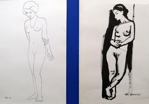 Apunts pinzel, tinta xinesa, 46 x 36 cm, 1973. Apunts l&iacute;nia, tinta xinesa, 50 x 35 cm. 1973, 1984 i 1986