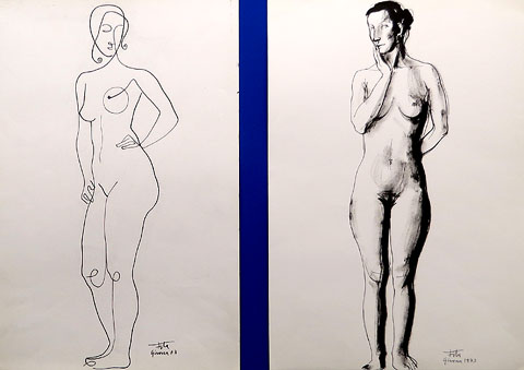 Apunts pinzel, tinta xinesa, 46 x 36 cm, 1973. Apunts l&iacute;nia, tinta xinesa, 50 x 35 cm. 1973, 1984 i 1986