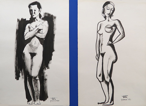 Apunts pinzel, tinta xinesa, 46 x 36 cm, 1973. Apunts l&iacute;nia, tinta xinesa, 50 x 35 cm. 1973, 1984 i 1986