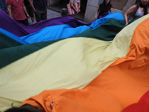 Manifestaci&oacute; contra l'homof&ograve;bia i la transf&ograve;bia, organitzada pel Consell Municipal de les Lesbianes, Gais,