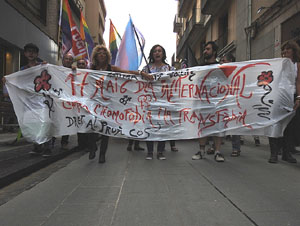 Manifestaci&oacute; contra l'homof&ograve;bia i la transf&ograve;bia, organitzada pel Consell Municipal de les Lesbianes, Gais,