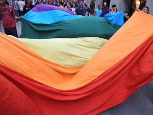 Manifestaci&oacute; contra l'homof&ograve;bia i la transf&ograve;bia, organitzada pel Consell Municipal de les Lesbianes, Gais,