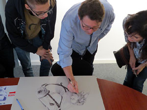 Exposici&oacute; 'El proc&eacute;s a punta de Bic', dibuixos de Jordi Magri&agrave; a la Casa de Cultura de Girona