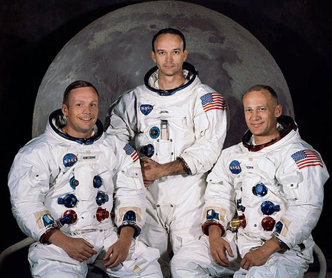 Tripulaci&oacute; del 'Apollo 11'. D'esquerra a dreta: Neil Armstrong, Michael Collins, Buzz Aldrin