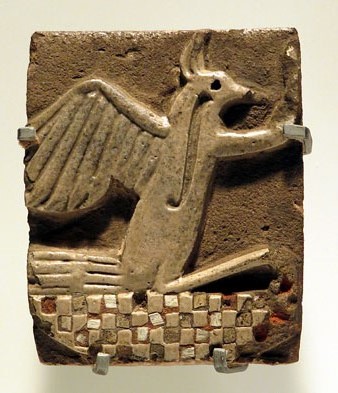 Rajola del palau de Ramesses III. Faian&ccedil;a. Dinastia XX, regnat de Ramesses III, Ca. 1184-1153 aC. Tell el-Yahudiya