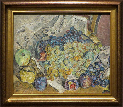 Mela Muter. Bodeg&oacute; amb pomes i ra&iuml;m. Ca. 1920