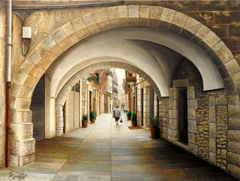 El carrer Mercaders de Girona. Obra de l'exposici&oacute;