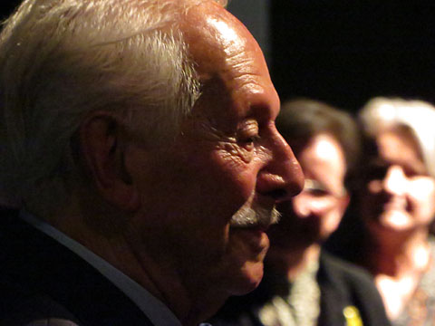 Josep Tarr&eacute;s durant l'homenatge. Sala La Planeta, dissabte 28 de setembre 2019