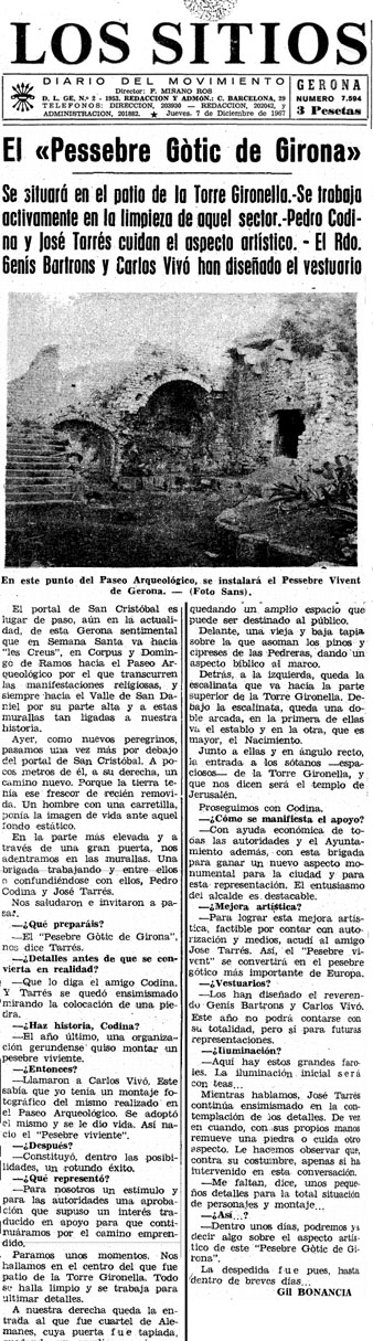Entrevista a Josep Tarr&eacute;s i Pere Codina sobre els preparatius de 'El Pessebre g&ograve;tic'. Diari Los Sitios, 7 de desembre de 1967