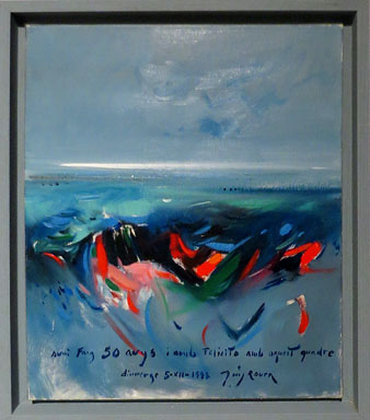50 anys, 1993. Quadre d'auto-felicitaci&oacute; de l'artista. 41 x 33