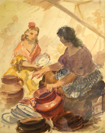 Venda d'atuells. Montserrat Fargas. 1955. Aquarel&middot;la sobre paper