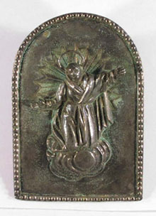 Portapau d'argent que representa Sant Esteve, que feien servir els membres del consistori banyol&iacute; al segle XVII durant les celebracions religioses