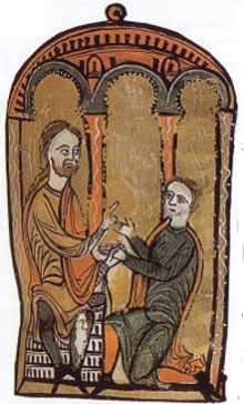 Bernat I de Besal&uacute;, Tallaferro (970-1020) rep l'homenatge del seu fill Guillem I (?-1052)