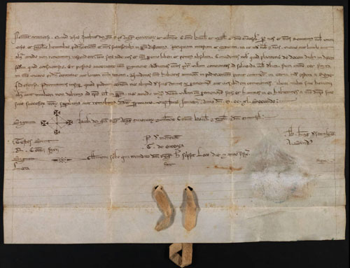 Privilegi reial de 6 de gener de 1242 [1243]. El rei Jaume I concedeix als habitants de Puigcerd&agrave; la remissi&oacute; de servituts feudals com l'eixorquia, la intestia i la cugucia, juntament amb altres privilegis de car&agrave;cter econ&ograve;mic
