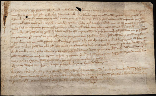 18 de setembre de 1327. Dot. Margarida, filla de Ramon Novell, mercader de Ripoll, d&oacute;na al seu esp&ograve;s Pere de Sala, 4.000 sous barcelonesos de tern i una renda de 100 sous sobre propietats a Ripoll i altres llocs