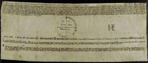 1089, maig 19, Roma. Privilegi d'Urb&agrave; II a favor de Berenguer, bisbe de Vic, confirmant la seva cessi&oacute; als canonges regulars de l'ordre de Sant Agust&iacute;, del monestir de Sant Joan de les Abadesses. El nomena abat del dit monestir i ordena que, despr&eacute;s de la seva mort, el nou abat sigui elegit pels canonges amb el consens del comte Bernat II de Besal&uacute;. (Segell i Benevalete)