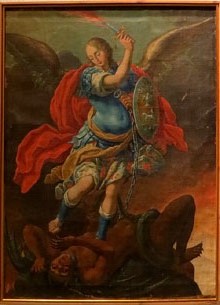 Arc&agrave;ngel Sant Miquel. Oli sobre tela. Prov&eacute; de la capella de Sant Miquel de la Infermeria. Segle XVIII
