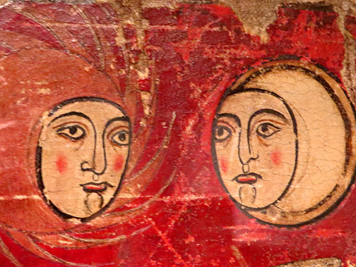 Creu. Detall. Segles XII-XIII. Fusta policromada. Prov&eacute; de la desapareguda capella del Roser, de Sant Joan de les Abadesses