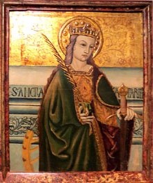 Predel&middot;la del retaule de Santa Ll&uacute;cia. Tremp sobre fusta. Segle XV