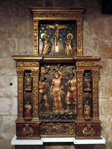 Retaule de Sant Sebasti&agrave;. Segle XVI. Fusta policromada. 220 x 145 x 23,5 cm