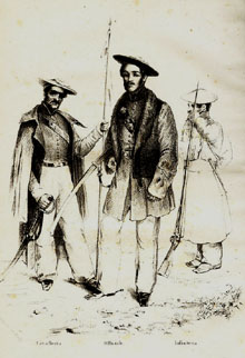 Uniformes de l'ex&egrave;rcit carl&iacute;. Dibuix de Isidoro Magu&eacute;s, Firenze 1837
